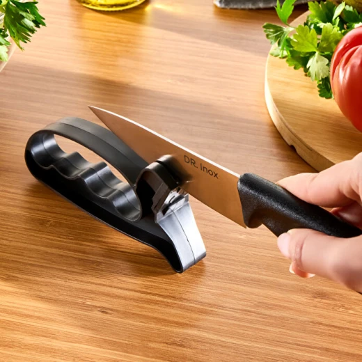Dr. Inox Knife Sharpener Black, Manual Blade Sharpening Tool Made with High Quality 2Cr13N Material for Maintaining Sharp Knives - Dr. Inox - Image 3