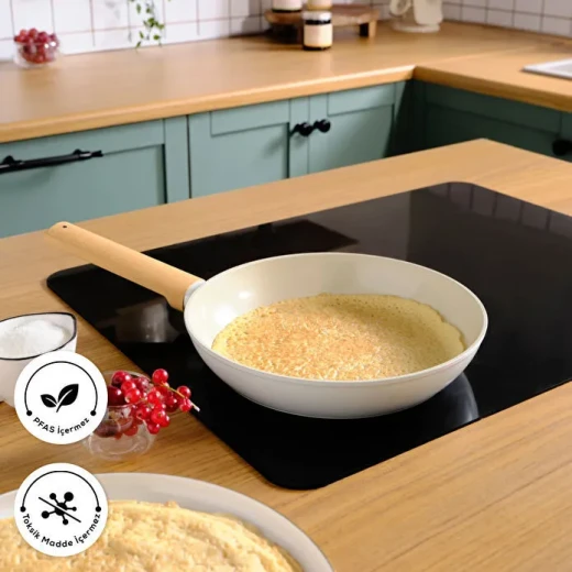 Karaca X Refika Swiss Crystal Almond Cream Frying Pan 22 cm, PFAS-Free Non-Stick Coating, Induction Compatible - karaca - Image 2