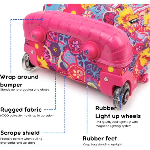 J World New York Lollipop Rolling Backpack (16) + Lunch Bag Poppy Pansy | Kids Set with Light-Up Wheels - J world - Image 5