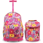 J World New York Lollipop Rolling Backpack (16) + Lunch Bag Poppy Pansy | Kids Set with Light-Up Wheels - J world