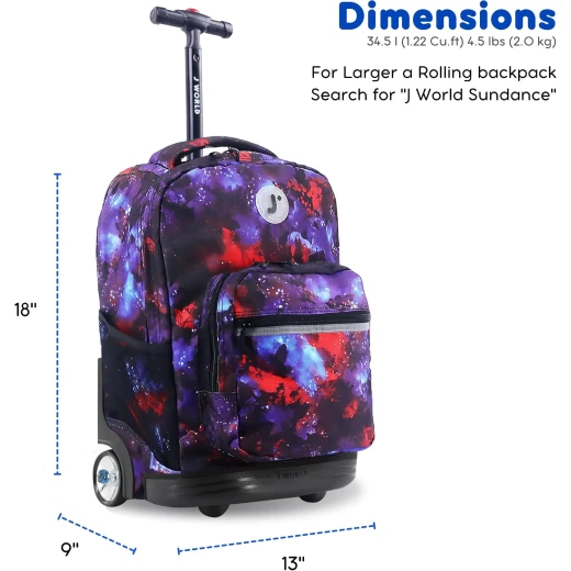 J World New York Sunrise Rolling Backpack (18) Galaxy | Convertible Wheeled School Backpack - J world - Image 2