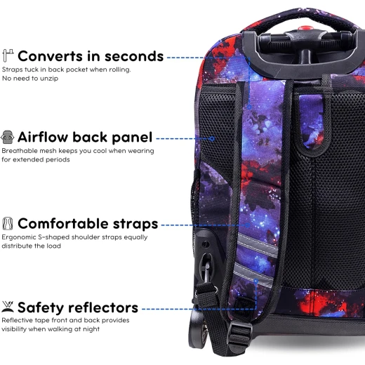 J World New York Sunrise Rolling Backpack (18) Galaxy | Convertible Wheeled School Backpack - J world - Image 3