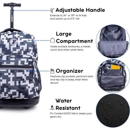 J World New York Sunrise Rolling Backpack (18) Camo | Convertible Wheeled School Backpack - J world - Image 3