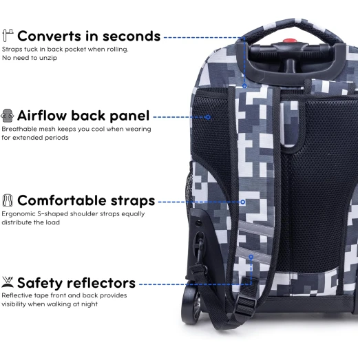 J World New York Sunrise Rolling Backpack (18) Camo | Convertible Wheeled School Backpack - J world - Image 4