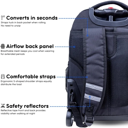 J World New York Sunrise Rolling Backpack (18) Black | Convertible Wheeled School Backpack - J world - Image 4