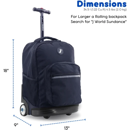 J World New York Sunrise Rolling Backpack (18) Black | Convertible Wheeled School Backpack - J world - Image 2