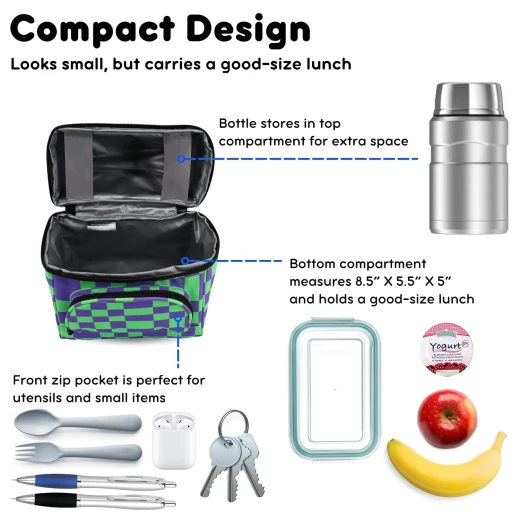 J World New York Corey Lunch Bag Pixel Checkers | Insulated Lunch Bag with Top Bottle Strap - J world - Image 7