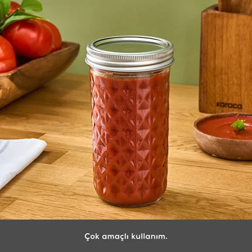 Karaca x Refika Wide Mouth Glass Jar 500ml, BPA-Free Food Storage Jar for Jam, Pickles, Sauces, Honey and Homemade Preserves with Elegant Design - karaca - Image 3