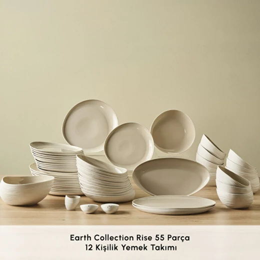 Karaca Red Carpet Earth Collection Rise 55 Pieces 12 Person Porcelain Dinner Set with Elegant Natural Design for Daily Use and Special Occasions - karaca - Image 6