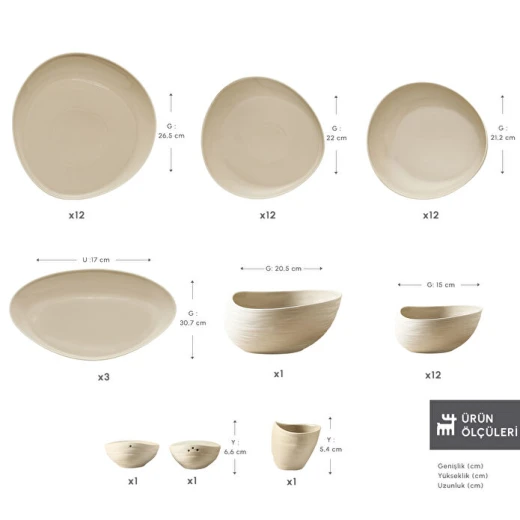 Karaca Red Carpet Earth Collection Rise 55 Pieces 12 Person Porcelain Dinner Set with Elegant Natural Design for Daily Use and Special Occasions - karaca - Image 8