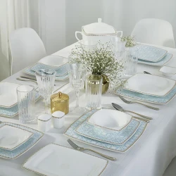 Karaca Fine Pearl Contour 62 Pieces 12 Person Dinner Set Made with Real Pearl Porcelain for Elegant and Luxurious Dining Occasions