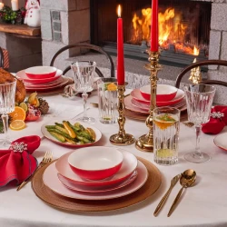 Karaca New Noble Red 58 Pieces Dinnerware Set for 12 Persons Made of Porcelain with Elegant Red Design for Stylish Dining Tables
