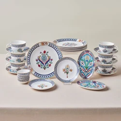 Karaca Forever Bone Palermo 26 Pieces Breakfast Set for 6 People with Elegant Bone China Design for Stylish Breakfast and Serving
