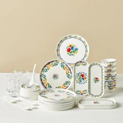 Karaca Stream Bone Vita 34 Pieces Breakfast Set for 6 People with Modern Fluid Bone China Design for Elegant Daily Dining and Serving