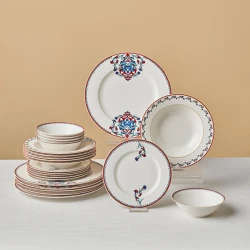 Karaca Forever Bone Nakkaş 24 Pieces Dinner Set for 6 People Porcelain with Traditional Colorful Pattern Design for Elegant Dining