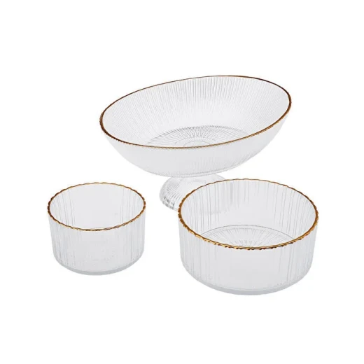 Karaca Pierre 3 Pieces Glass Serving Set with Elegant Modern Design for Stylish Dessert and Appetizer Presentation Karaca Pierre 3 Pieces Glass Serving Set with Elegant Modern Design for Stylish Dessert and Appetizer Presentation