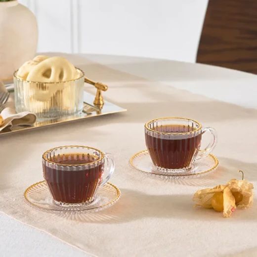 طقم فناجين قهوة كاراجا دورو لشخصين 4 قطع بسعة 110 مل من الزجاج بتصميم أنيق وعصري لتقديم القهوة التركية والمشروبات الساخنة - كراجا - Image 2