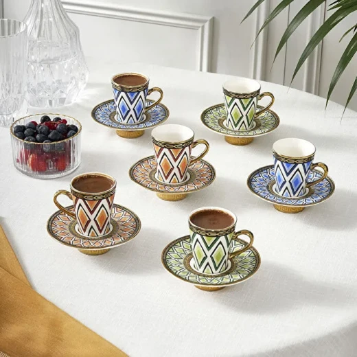 Karaca Enola 12 Pieces Coffee Cup Set for 6 People 85 ml Bone with Elegant Design for Traditional Turkish Coffee Serving - karaca - Image 3