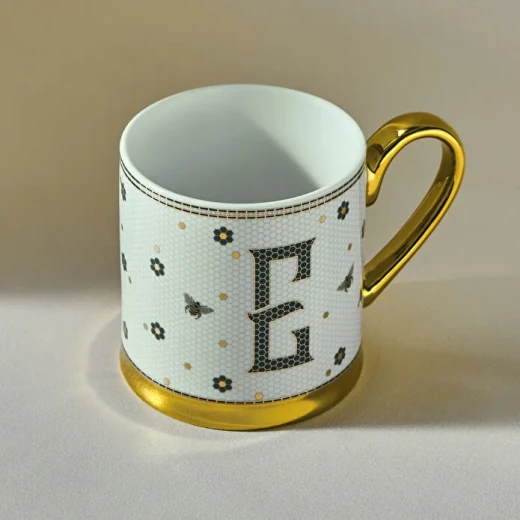 Karaca Letter E Mug 330 ml Elegant Ceramic Cup for Hot and Cold Beverages Daily Use and Gift Choice - karaca - Image 2