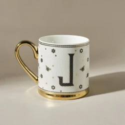 Karaca Letter J Mug 330 ml – Elegant Ceramic Coffee & Tea Mug with Personalized Letter J Design, Durable for Everyday Use, Perfect Gift