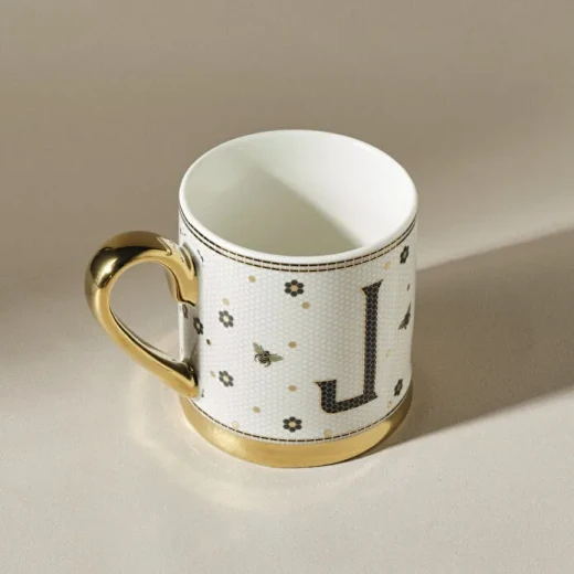Karaca Letter J Mug 330 ml – Elegant Ceramic Coffee & Tea Mug with Personalized Letter J Design, Durable for Everyday Use, Perfect Gift - karaca - Image 2