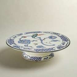 Karaca x Ömür Akkor Iznik Hatai Footed Cake Stand 32cm – Elegant Dessert Serving Stand Inspired by Traditional Iznik Tile Art and Turkish Heritage Design