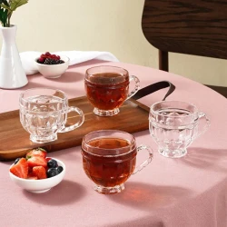 Karaca Sezen 4-Piece Glass Tea Cup Set for 4 People, elegant clear glass tea cups designed for stylish serving and everyday use
