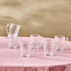 Karaca Edna 6-Piece Tea Cup Set 160ml, elegant modern tea cups for serving hot beverages, perfect for everyday use and entertaining guests