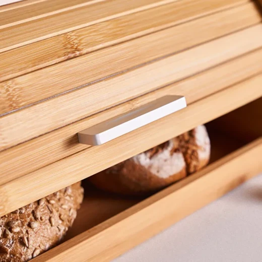 Karaca Aksel Bamboo Bread Box 38.5 × 23 × 19.5 cm, stylish bread storage box with sliding lid, metal handle and elegant modern design - karaca - Image 4