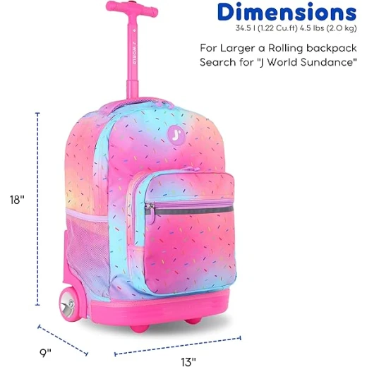 J World New York Sunrise Rolling Backpack (18) Confetti | Convertible Wheeled School Backpack - J world - Image 3