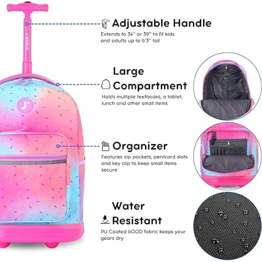 J World New York Sunrise Rolling Backpack (18) Confetti | Convertible Wheeled School Backpack - J world - Image 6