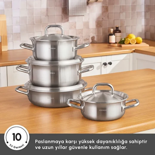 Karaca Power Steel 316+ 3Ply Spirit Induction Base 8-Piece Stainless Steel Cookware Set, durable multi-layer pots with even heat distribution - karaca - Image 2