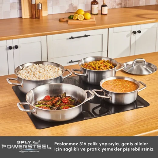 Karaca Power Steel 316+ 3Ply Spirit Induction Base 8-Piece Stainless Steel Cookware Set, durable multi-layer pots with even heat distribution - karaca - Image 4