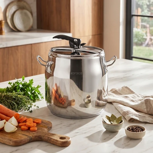Karaca Heybeli Pressure Cooker 20L, 18/10 Stainless Steel Large Capacity Pressure Pot, dishwasher safe design for efficient family cooking Karaca Heybeli Pressure Cooker 20L, 18/10 Stainless Steel Large Capacity Pressure Pot, dishwasher safe design for efficient family cooking