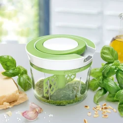 Karaca X Refika Multicut Manual Food Chopper 900 ml with Mixing Attachment, 3-Blade Hand Rondo for chopping, blending and whipping