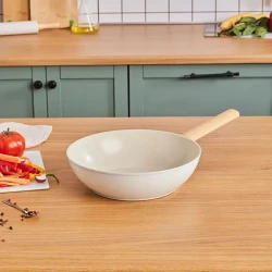 Karaca x Refika Swiss Crystal 28 cm Wok Pan Almond Cream – 3.5L PFAS-Free Non-Stick Induction Wok
