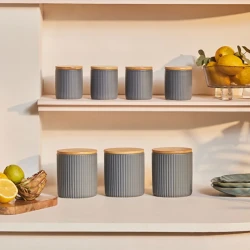 Karaca Massimo 7-Piece Ceramic Spice Jar Set Anthracite – Elegant Kitchen Seasoning Organizer