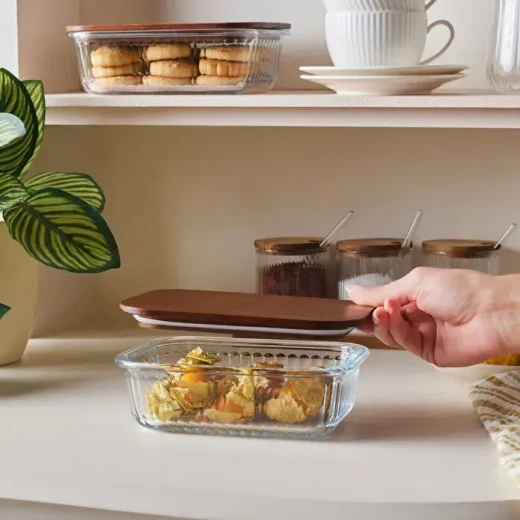 Karaca Massi Acacia Glass Storage Container 640 ml – Transparent Food Storage Jar with Lid - karaca - Image 3