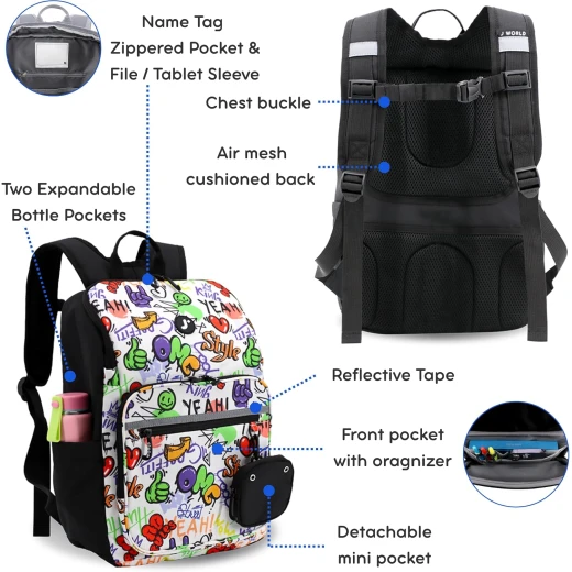 J World New York Junior Set: Backpack & Lunch Box Street Art | Matching Kids School Set - J world - Image 5