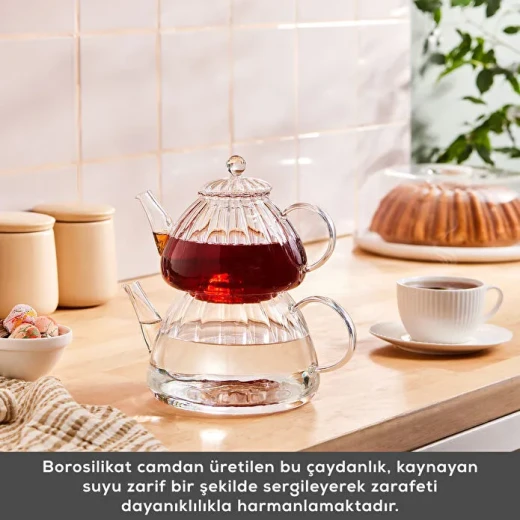Karaca Lori Borosilicate Glass Teapot Set 0.6L & 1.2L – Elegant Transparent Tea Maker - karaca - Image 2