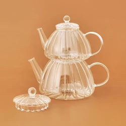 إبريق شاي كاراجا لوري زجاج بوروسيليكات 0.6 و1.2 لتر، طقم شاي زجاجي أنيق لتحضير شاي صحي ولذيذ