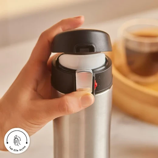 Karaca Pluton Stainless Steel Leakproof Thermos 450 ml Inox – 304 Steel Vacuum Travel Flask - karaca - Image 4