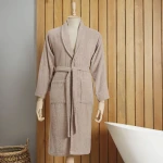 Karaca Home Dielle Beige Recycle Women Bathrobe S/M – Soft Cotton Blend Robe for Home Comfort - karaca