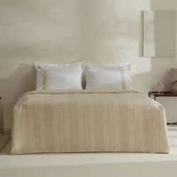 طقم بيكيه سرير مزدوج كاراجا هوم ديليسا كريمي، بيكيه قطن كتان 200×220 سم مع ملاءة و2 غطاء وسادة بتصميم أنيق