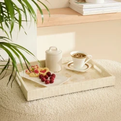 صينية ديكور كاراجا هوم كاري مقاس 45 × 35 × 4 سم – مصنوعة من الكابيز وألواح MDF بتصميم فاخر لتقديم الضيافة وتنسيق ديكور المنزل