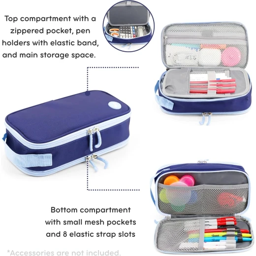 J World New York Doodle Pencil Case Navy | Large-Capacity Pouch with Handle Strap - J world - Image 7