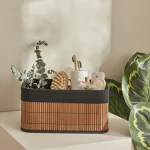 Karaca Home Gillina Bamboo Organizer 32x22x16 cm with Fabric Lining Storage Basket - karaca