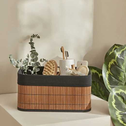 Karaca Home Gillina Bamboo Organizer 32x22x16 cm with Fabric Lining Storage Basket