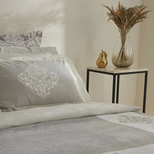 Karaca Home Timeless 8 Piece Bridal Bedding Set Grey, Cotton Ranforce Duvet Cover Set with Bedspread and Spanish Blanket Large Size - karaca - Image 2