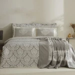 Karaca Home Timeless 8 Piece Bridal Bedding Set Grey, Cotton Ranforce Duvet Cover Set with Bedspread and Spanish Blanket Large Size - karaca